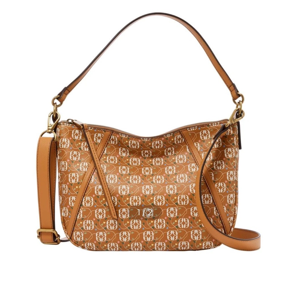 Fossil Skylar Printed PVC Crossbody Tan Designer Bag Shoulder Strap not included
